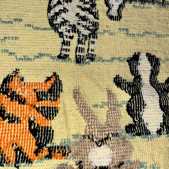 Handmade Afghan Crocheted 80s Animals Zoo Blanket Unique Fringe 53X34.5” Safari - Picture 13 of 16